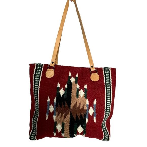 Vintage red wool kilim southwestern large carryall carpet tote bag - Picture 14 of 14